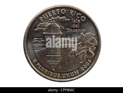 Puerto Rico United States trimestre coin isolé sur fond blanc Banque D'Images