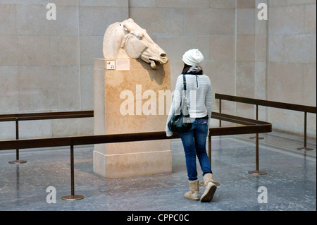 En tête de cheval char de déesse grecque Séléné du fronton est du Parthénon. Marbres d'Elgin. British Museum, Londres Banque D'Images