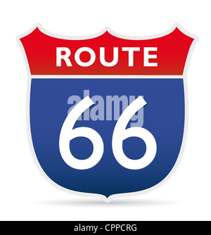Signe de route 66 en rouge et bleu Banque D'Images