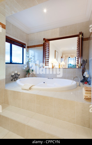 Salle de bains luxueuse avec windows dans maison de caractère Banque D'Images