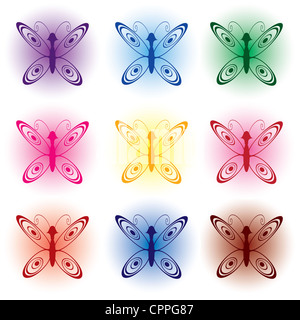 Ensemble d'abstract de couleur des papillons. Illustration sur fond blanc. Banque D'Images