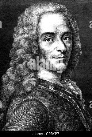 Voltaire (François M. Arouet), 21.11.1694 - 30.5.1778, philosophe français, auteur/écrivain, portrait, dessin d'Adolf Neumann, XIXe siècle, Banque D'Images