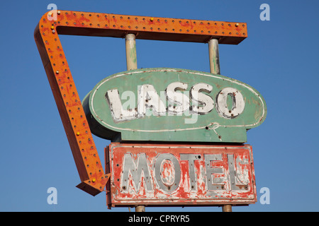 Vieille enseigne pour l'ex-Lasso Motel sur la Route 66, Tucumcari, New Mexico. Banque D'Images