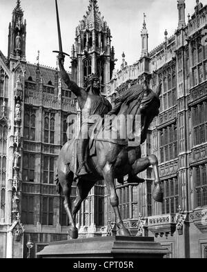 Richard I 'Lionheart', 8.9.1157 - 6.4.1199, roi d'Angleterre 6.6.1189 - 6.4.1199, monument commémoratif, statue de Carlo Marochetti, érigée en 1860, Westminster Palace, Londres, années 1950, , Banque D'Images