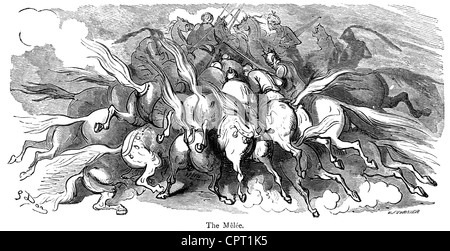 La mêlée. Illustration de la légende de Croquemitaine par Gustave Doré Banque D'Images