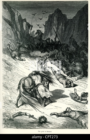 La douleur de Roland. Illustration de la légende de Croquemitaine par Gustave Doré Banque D'Images