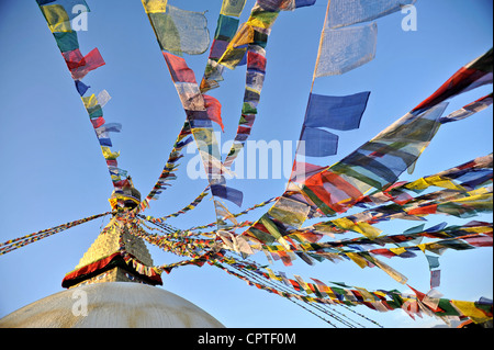 Drapeaux de prière Tibetains, Katmandou, Népal Banque D'Images