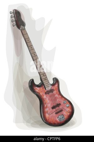 Guitare électrique basse. Style aquarelle. Vector illustration. Banque D'Images