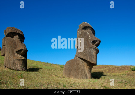 Deux Rano Raraku Moai de l'île de Pâques Chili Banque D'Images