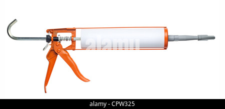 Pistolet à colle silicone, isolated on white Banque D'Images