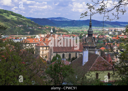 Village de Sighişoara, Transylvanie Carpatique, la Târnava Mare dans la rivière Mureş, Roumanie, Europe de l'Est, de l'UNION EUROPÉENNE Banque D'Images