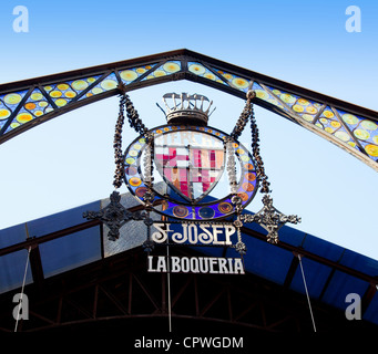 Las Ramblas de Barcelone d'entrée sur le marché de la Boqueria détail Banque D'Images