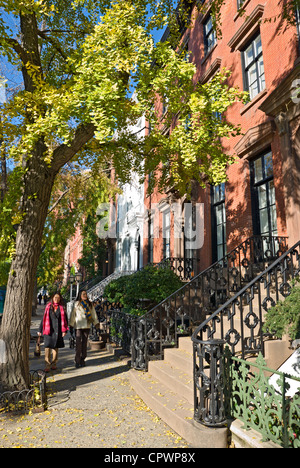 Les maisons en rangée sur rue Leroy, West Village, Greenwich Village, New York City. Banque D'Images