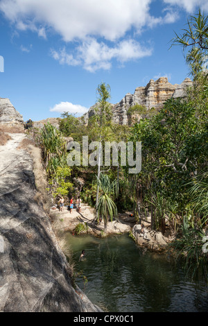 Canyon verdoyant, Parc National d'Isalo, Ihorombe Region de Madagascar. Banque D'Images