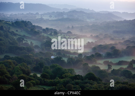 Les terres agricoles sur la frange de Dartmoor, nr Bovey Tracey, Devon, England, UK Banque D'Images