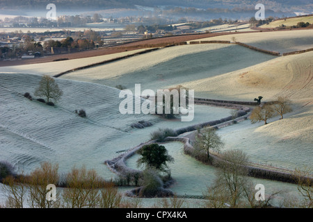 Un matin glacial sur la route d'Oborne, Dorset, England, UK Banque D'Images