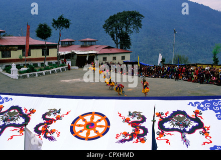 Bhoutan Paro District Rinpung Dzong forteresse monastère bouddhiste Tsechu festival bouddhiste annuel cette fois les danses sacrées sont Banque D'Images