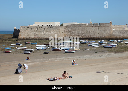 Plage La Caleta à Cadix, Andalousie Espagne Banque D'Images