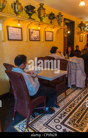 Inside of Mariage Freres restaurant on Rue du Bourg Tibourg in Le Marais in  Paris Stock Photo - Alamy