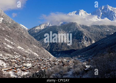 France, Savoie, Tarentaise, vallée de Bozel, Massif de la Vanoise, vue sur la Becca Motta 3043m et le Grand Bec 3403m Banque D'Images