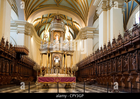 Pérou, Lima, centre historique classé au Patrimoine Mondial par l'UNESCO, la Plaza de Armas, le choeur Banque D'Images