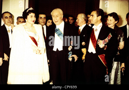 Soraya, 22.6.1932 - 25.10.2001, Reine consort d'Iran 1951 - 1958, avec le Shah et le Président allemand Theodor Heuss, 1950 Banque D'Images