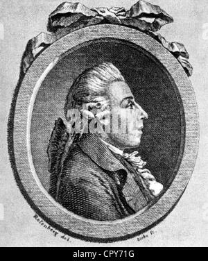 Neefe, Christian Gottlob, 5.2.1748 - 26.1.1798, musicien allemand (compositeur), tuteur de Beethoven, portrait, basé sur le dessin de J.G. Rosenberg, gravure de C.G.A. Liebe, Banque D'Images