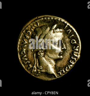 Tiberius (Julius César Augustus), 16.11.42 BC - 16.3.37 AD, empereur romain 19.8.14 - 16.3.37, portrait, denarius, Lugdunum (Lyon), vers 20 Ad, , Banque D'Images