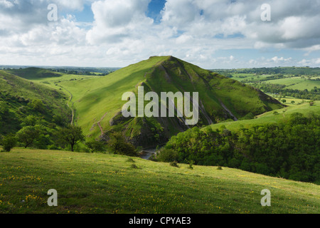 Vue vers Thorpe Cloud en Dovedale. Parc national de Peak District. Le Derbyshire. L'Angleterre. UK. Banque D'Images