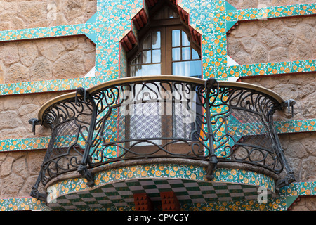 Balcon détail de Casa Vicens,Barcelone,Espagne,Catalogne Banque D'Images