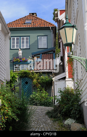 La Norvège, le comté de Hordaland, Bergen, maisons en bois dans quartier Nordnes Banque D'Images