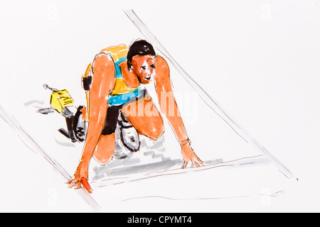 Début d'un runner, athlétisme, dessin de l'artist Gerhard Kraus, Kriftel, illustration Banque D'Images