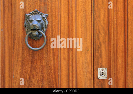 Heurtoir en forme de tête de lion sur la porte d'une maison, La Valette, Malte, Europe Banque D'Images