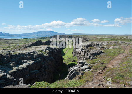 Almannagjá Þingvellir, canyon, le Parc National de Thingvellir, Le Golden Circle, Ísland ou d'Islande, Scandinavie, Europe du Nord, Europe Banque D'Images