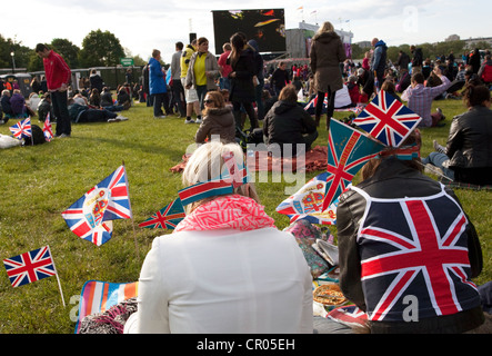 Foule dans Hyde Park du Jubilé de diamant de regarder les concerts sur grand écran, Londres Banque D'Images