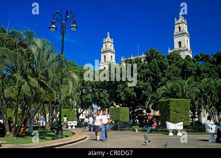 Le Mexique, l'état du Yucatan, Merida, la cathédrale sur la Plaza Mayor Banque D'Images