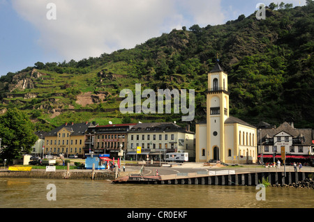 Le paysage urbain de Saint Goarshausen sur le Rhin, Rhénanie-Palatinat, Allemagne, Europe Banque D'Images