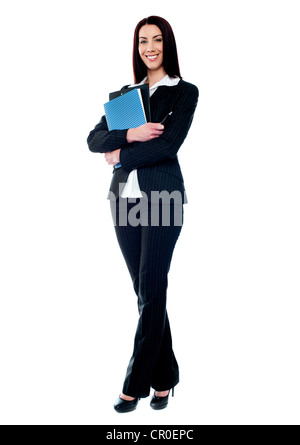 Business Woman holding documents isolés. Portrait Banque D'Images