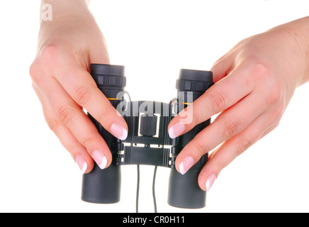 Jumelles de femmes noires sur fond blanc Banque D'Images