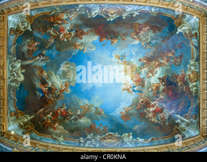 France, Yvelines, Le Château de Versailles, classé au Patrimoine Mondial par l'UNESCO, la fresque dans le plafond d'Hercule Lounge Banque D'Images