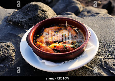 Al ajillio gambas, crevettes dans l'huile d'ail, tapas, La Palma, Canary Islands, Spain, Europe, PublicGround Banque D'Images