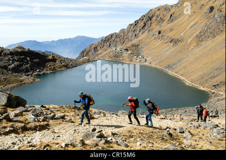 Le Népal, Zone Bagmati, Langtang National Park, lac Gosainkund (4381m) Banque D'Images