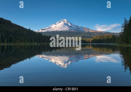 USA, Ohio, Clackamas Comté, Mount Hood se reflétant dans le lac Trillium, Banque D'Images