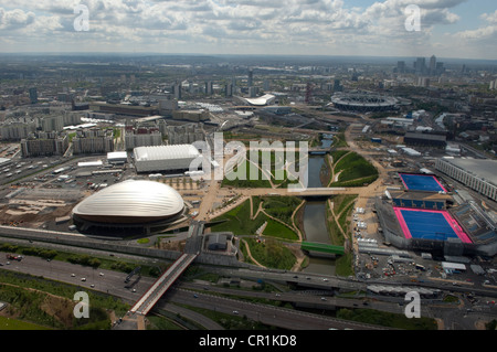 Une vue aérienne du nord du Parc olympique de Londres pour les Jeux de 2012. Banque D'Images
