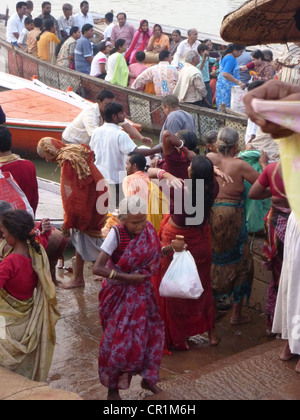 VARANASI, INDE - 6 NOV - hindous effectuer puja rituel à l'aube dans le Gange le Nov 6, 2009, à Varanasi, en Inde. Banque D'Images