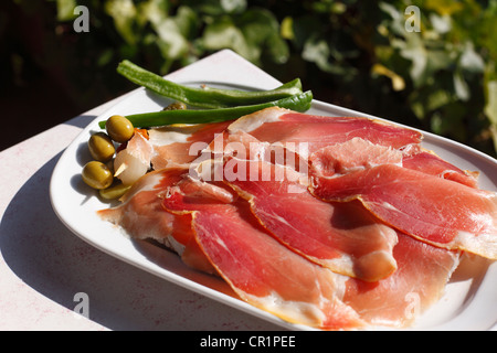 Pa amb oli, pain à l'huile d'olive et jambon, Majorque, Îles Baléares, Espagne, Europe Banque D'Images