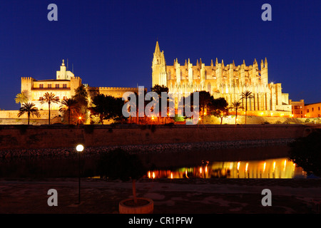 L'Almudaina, La Seu Cathedral, Parc de Mar, Palma de Majorque, Majorque, Îles Baléares, Espagne, Europe Banque D'Images