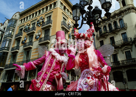 Espagne, Catalogne, Barcelone, acteurs de rue sur les Ramblas Banque D'Images