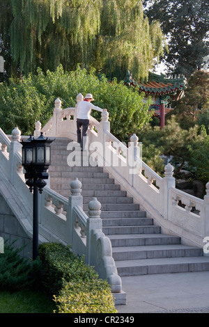 Chine : pont de pierre en arc à Beijing's Chang Pu River Park est un espace tranquille près de la Place Tian An Men Banque D'Images