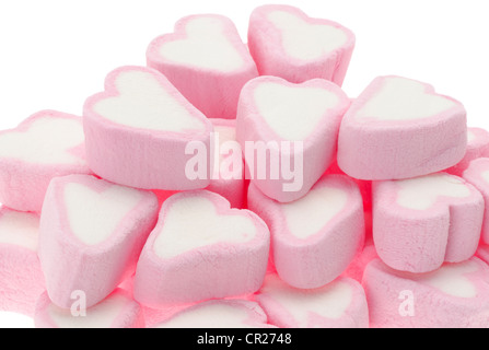 Pile de coeurs de guimauve - studio photo avec un fond blanc Banque D'Images